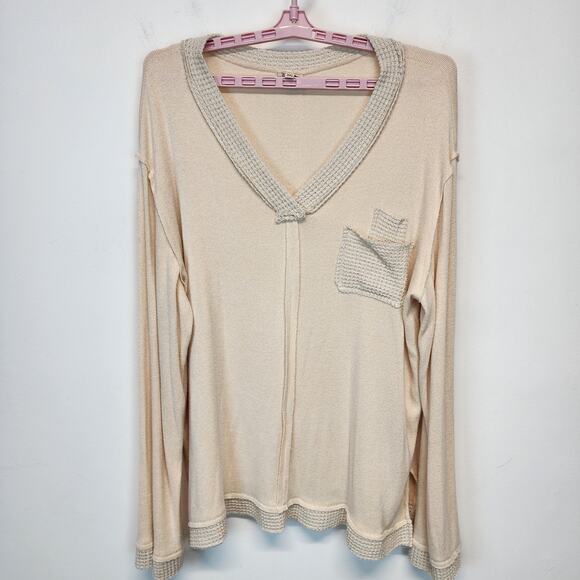 POL Cream Pullover Sweater Size 3XL Long Sleeve Seams V-neck Knit Trim Anthro - Picture 2 of 13